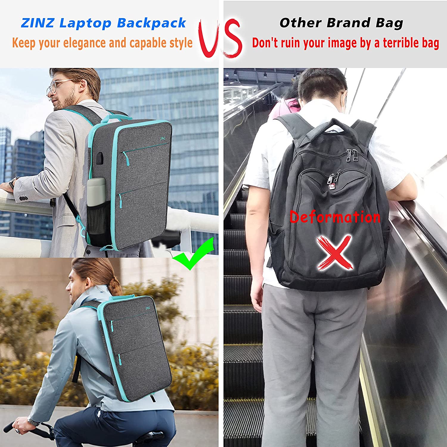 Slim & Expandable Laptop Backpack 15 15.6 16 Inch Sleeve with USB Port, Spill-Resistant Notebooks Bag Case for Most 14-16 Inch MacBooks Surface-Books Dell HP Lenovo Asus Computers, Dark Gray - Image 6